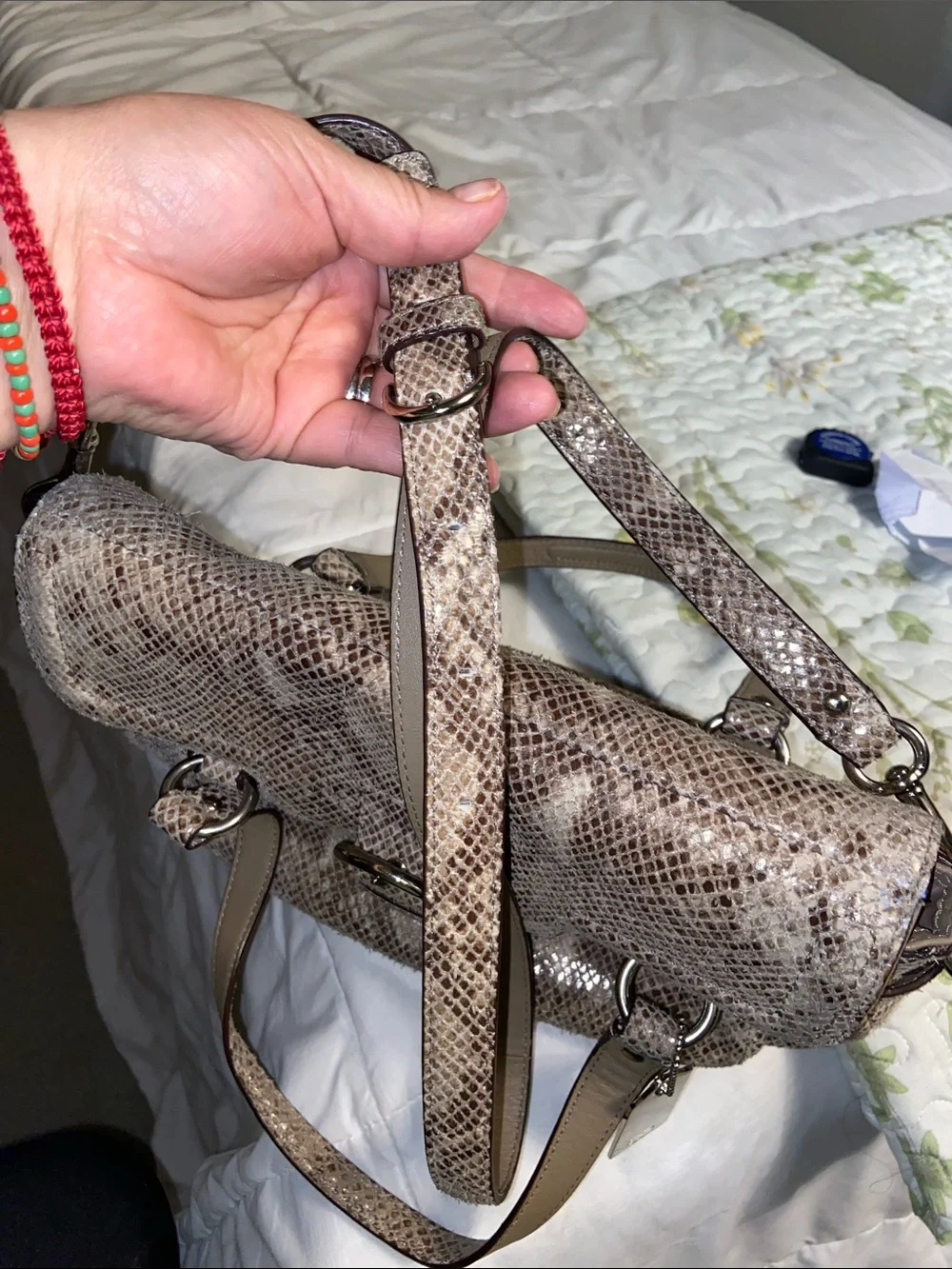 Coach Snake-Embossed Shoulder Bag in Taupe and Beige